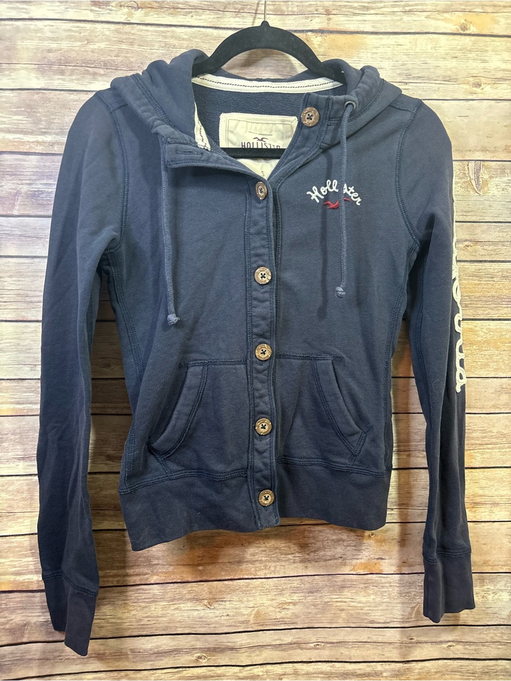 Y2K Hollister Button Up Hoodie Navy Blue Size Small
